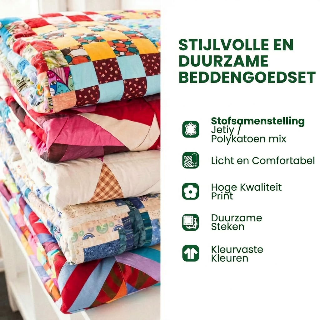3-delige gestikte dekbedovertrekset - Bosdieren